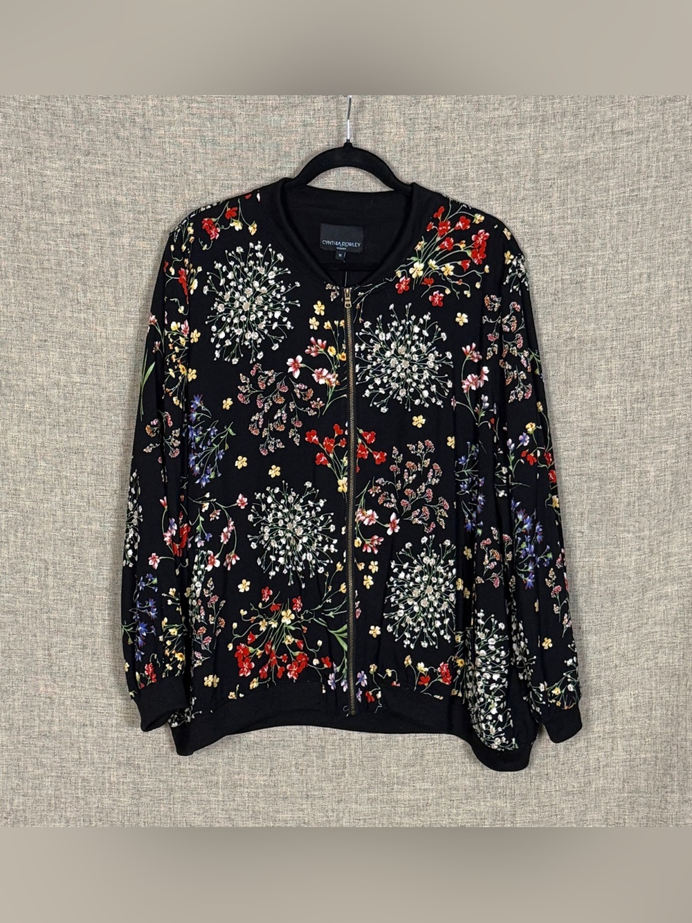 NWT Cynthia Rowley Black Floral Zip Bomber Jacket NWT